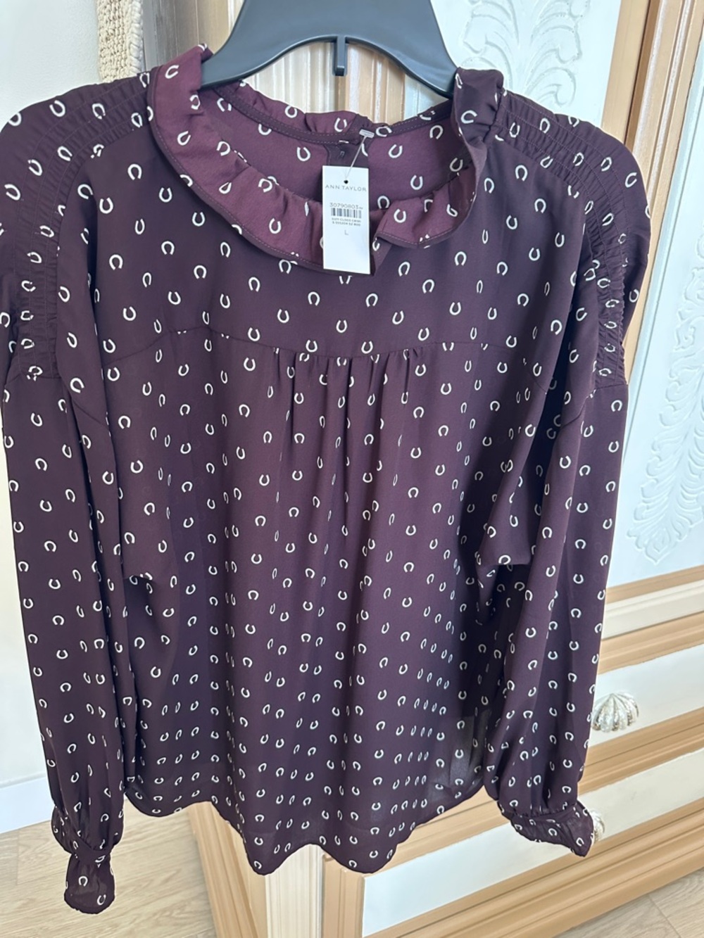 Ann Taylor Plum Print Button-Up Blouse